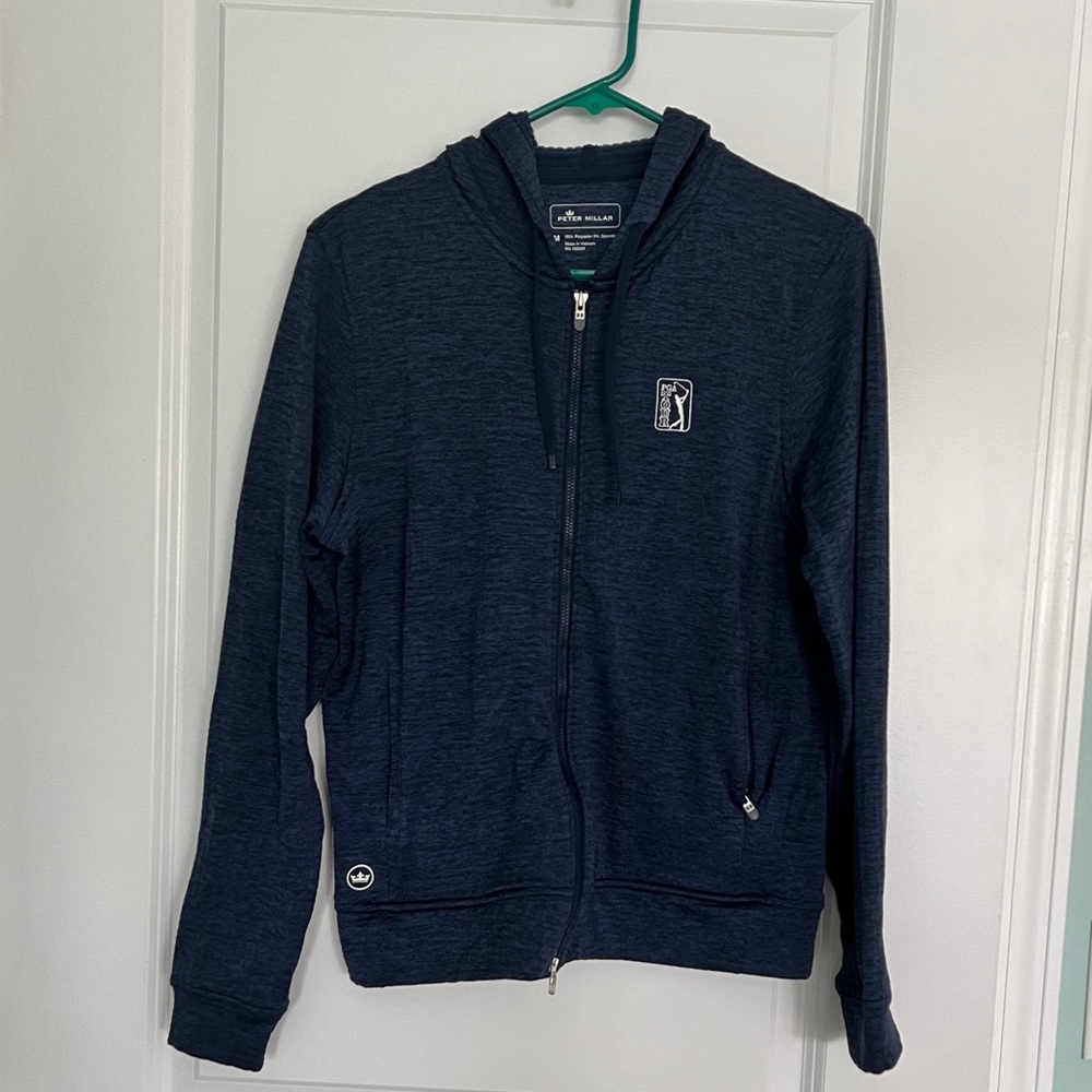 Peter Millar women’s zip hooded unlined jacket. Blue/black heather. Size medium